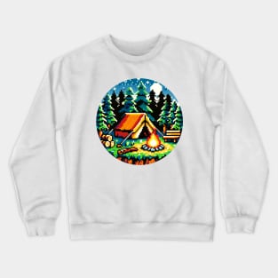 8-bit Camping Adventure: Pixel Wilderness Escape Art Crewneck Sweatshirt